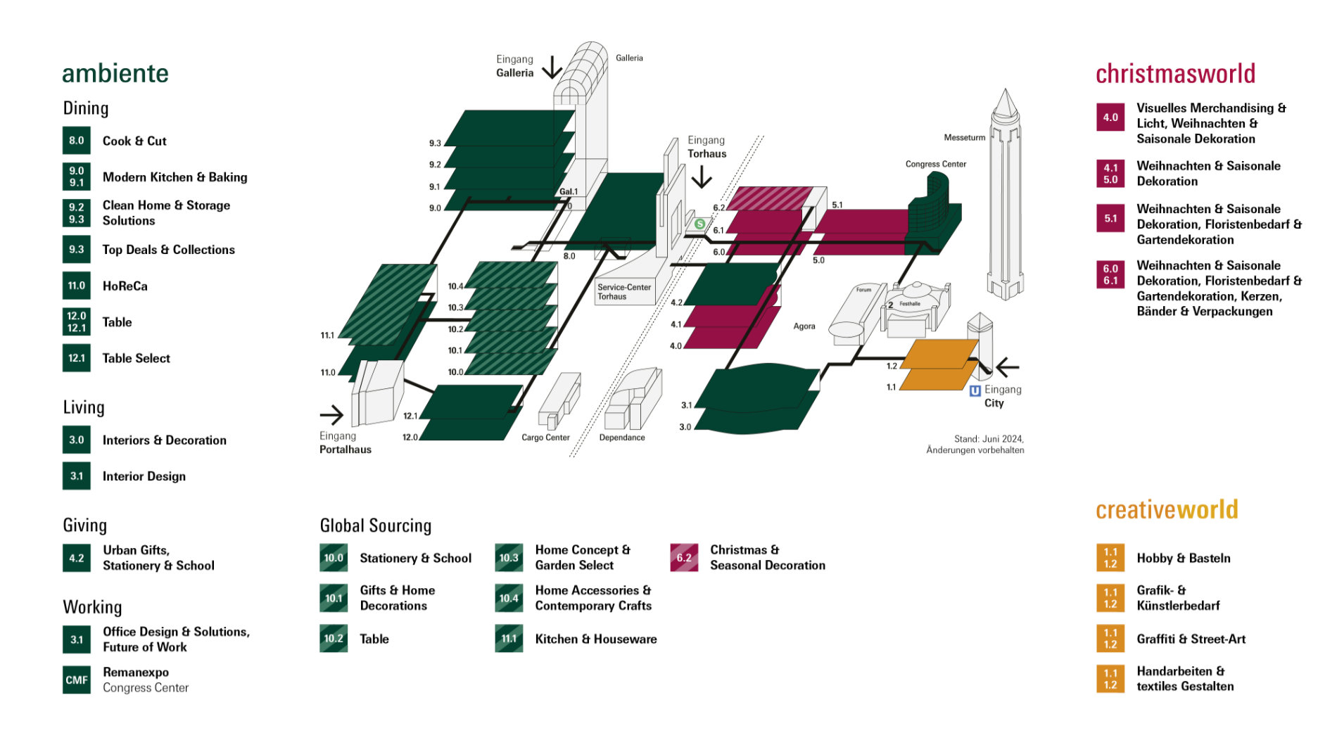 Hallenplan des Messegeländes in Frankfurt zur Ambiente, Christmasworld und Creativeworld 2025